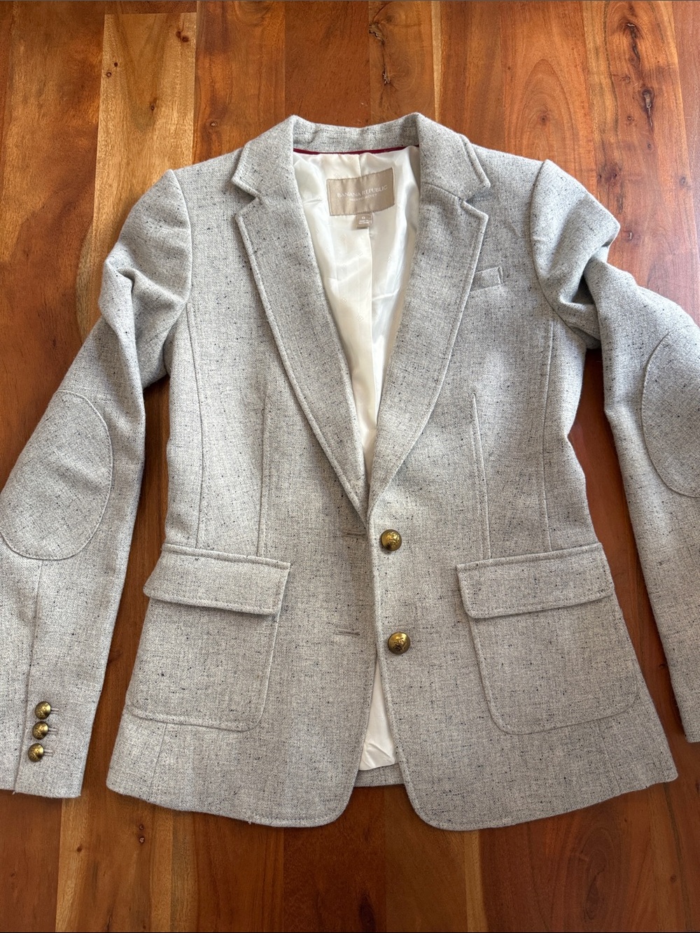 Banana Republic Women’s Gray Tweed Blazer with Gold Buttons Size 0